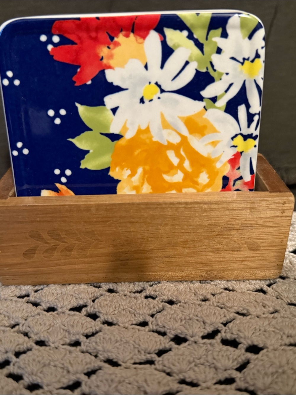 The Pioneer Woman Navy Floral Ceramic Napkin Holder